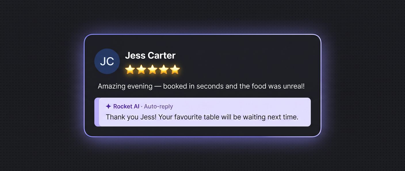 Rocket AI auto-reply to a five-star guest review